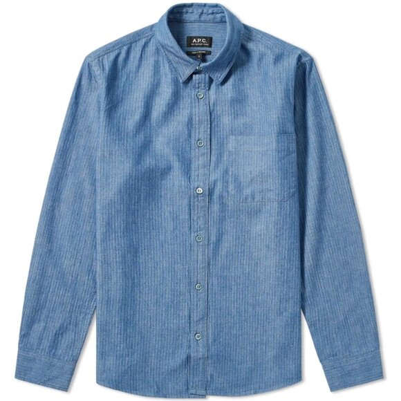 A.P.C. Georges Herringbone Chambray Shirt - Size small - Picture 1 of 6